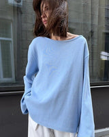 Oversize-Damenpullover mit offenem Rücken und langen Ärmeln – Mireya in Blau