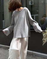 Oversize-Damenpullover mit offenem Rücken und langen Ärmeln – Mireya in Grau