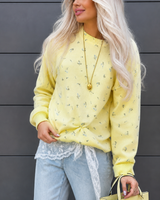 Oversize-Damenpullover mit Blumenmuster, Rundhalsausschnitt und langen Ärmeln – Anouk in Gelb