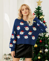 Weihnachtspullover für Damen mit langem Ärmel im Weihnachtsmann-Design – Narela in Marineblau