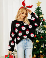 Weihnachtspullover für Damen mit langem Ärmel im Weihnachtsmann-Design – Narela in Schwarz