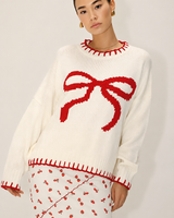 Oversize-Pullover aus Jacquard-Strick mit Schleife – Conny in Weiß