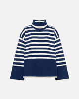 Oversize-Pullover für Damen, gestreift, mit Rollkragen und weiten Ärmeln – Leonie in Blau