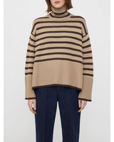 Oversize-Pullover für Damen, gestreift, mit Rollkragen und weiten Ärmeln – Leonie in Khaki
