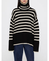 Oversize-Pullover für Damen, gestreift, mit Rollkragen und weiten Ärmeln – Leonie in Schwarz
