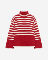 Oversize-Pullover für Damen, gestreift, mit Rollkragen und weiten Ärmeln – Leonie in Rot