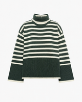 Oversize-Pullover für Damen, gestreift, mit Rollkragen und weiten Ärmeln – Leonie in Grün