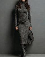 Mildred™ Chic Wildleder Maxi-Kleid in Dunkelgrau