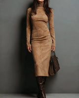 Mildred™ Chic Wildleder Maxi-Kleid in Khaki