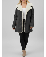 Jolene | Damen Warme Winterjacke für Große Größen mit Sherpa Futter und Kapuze in Schwarz