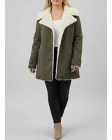 Jolene | Damen Warme Winterjacke für Große Größen mit Sherpa Futter und Kapuze in Armeegrün