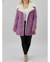 Jolene | Damen Warme Winterjacke für Große Größen mit Sherpa Futter und Kapuze in Lila
