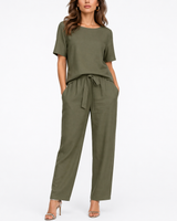 Josefina | Damen Zweiteiler Set mit Kurzarm Top in Grün