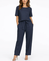 Josefina | Damen Zweiteiler Set mit Kurzarm Top in Marineblau