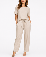 Josefina | Damen Zweiteiler Set mit Kurzarm Top in Beige