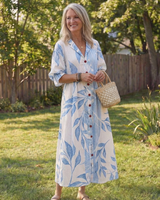 Josefine | Damen Blumen Maxikleid mit 3/4 Ärmeln in Blau