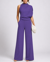 Josefine | Damen Ärmellos Mock Neck Weites Bein Jumpsuit in Lila
