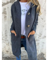 Josefine | Damen Strickjacke mit Kapuze, Knöpfen und langer Form in Grau