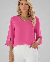 Josefine | Damen V-Ausschnitt 3/4 Arm Bluse in Rosa
