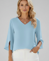 Josefine | Damen V-Ausschnitt 3/4 Arm Bluse in Blau