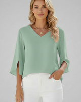 Josefine | Damen V-Ausschnitt 3/4 Arm Bluse in Grün