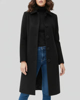 Franziska | Damen Lange Winterjacke mit Knopfleiste in Schwarz