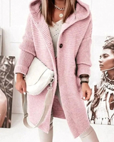 Josie | Damen Lange Strickjacke mit Kapuze, Knöpfen und Struktur in Rosa