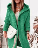 Josie | Damen Lange Strickjacke mit Kapuze, Knöpfen und Struktur in Grün