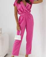 Amelia | Tiefer V-Ausschnitt Gürtel Jumpsuit in Rosa