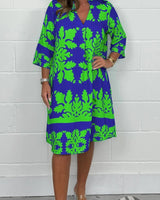 Niva | Glänzendes Frühlings-Midikleid in Grün und Marineblau