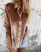 Trendy Samtbluse mit langen Ärmeln - Clara in Braun