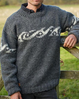 HERREN-RUNDHALS-STRICKPULLOVER -JACQUARD in Grau