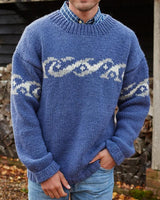 HERREN-RUNDHALS-STRICKPULLOVER -JACQUARD in Blau