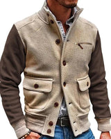 CHAD - HERREN-JACKE MIT MEHREREN TASCHEN IM VINTAGE-STEHKRAGEN IN KONTRASTFARBE IM MAILLARD-STIL in Beige