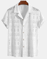 Ricardo - Kurzarmhemd Geometry Textured Cuban Shirt in Weiß