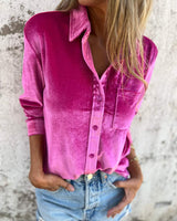 Trendy Samtbluse mit langen Ärmeln - Clara in Knallrosa