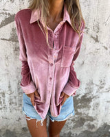 Trendy Samtbluse mit langen Ärmeln - Clara in Rosa