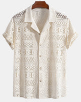 Ricardo - Kurzarmhemd Geometry Textured Cuban Shirt in Beige