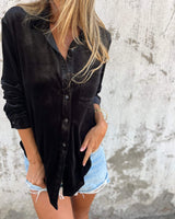 Trendy Samtbluse mit langen Ärmeln - Clara in Schwarz
