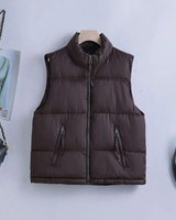 Judith | Damen Steppweste Bodywarmer mit Stehkragen und Reißverschluss in Braun