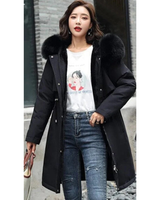 Juliane | Damen Winterjacke mit Kapuze, Langer Parka mit Weichem Kunstpelz in Schwarz