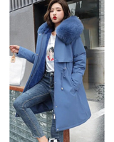 Juliane | Damen Winterjacke mit Kapuze, Langer Parka mit Weichem Kunstpelz in Blau