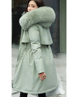 Juliane | Damen Winterjacke mit Kapuze, Langer Parka mit Weichem Kunstpelz in Grün