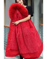 Juliane | Damen Winterjacke mit Kapuze, Langer Parka mit Weichem Kunstpelz in Rot