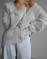 Juliette | Damen Strickjacke mit Knöpfen und Weitem Schnitt in Grau