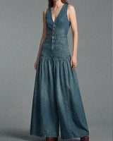 Lässiger Damen-Jeansoverall mit weitem Bein in Blau