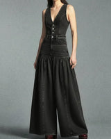 Lässiger Damen-Jeansoverall mit weitem Bein in Schwarz