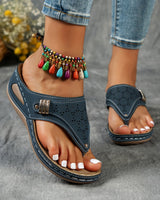 Mona | Bequeme Damen-Sandalen mit Keilabsatz in Dunkelblau