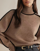 Pauline | Damen Pullover mit hohem Kragen und langen Ärmeln in Braun
