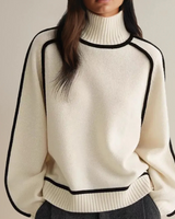 Pauline | Damen Pullover mit hohem Kragen und langen Ärmeln in Weiß